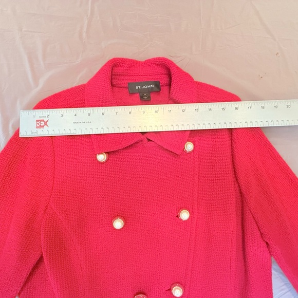 Vintage St John Red Double-Breasted Pearl/Gold Blazer/Jacket 14/Large $1395 - Picture 9 of 13